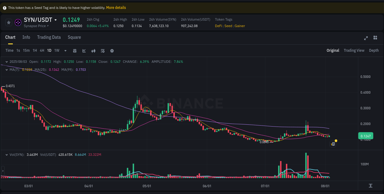 Detailed insights into SYN's pump on Binance at 03 August 2025, 08:27 Detailed report of SYN's pump on Binance at 03 August 2025, 08:27