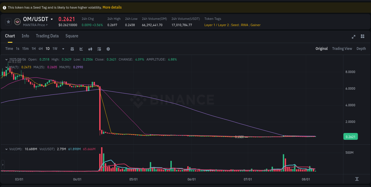 Live report of OM pump on Binance, 06 August 2025, 04:48