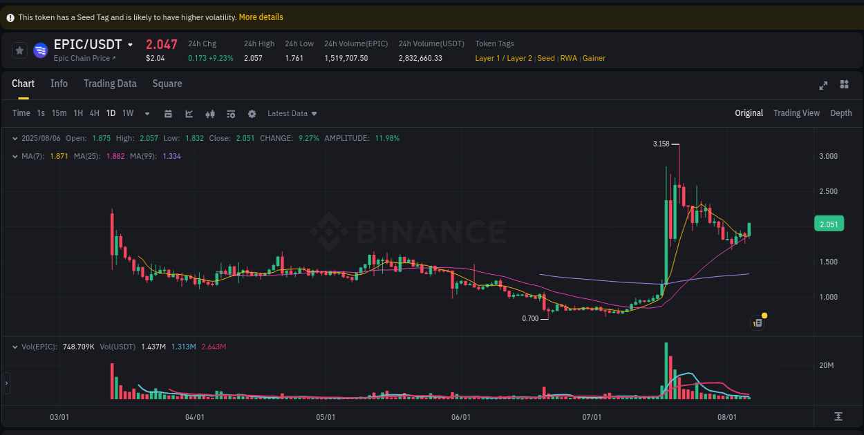 Institutional flow analysis: EPIC pump on Binance, 06 August 2025, 09:05