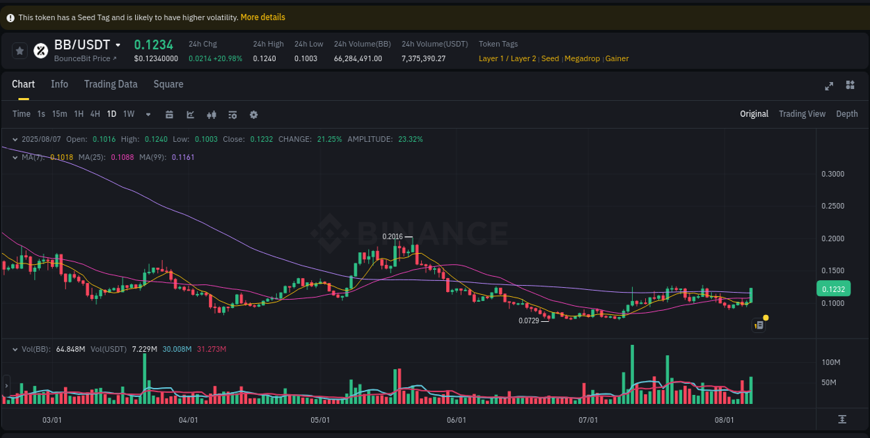 Order flow intelligence: BB pump dynamics on Binance, 07 August 2025, 21:45