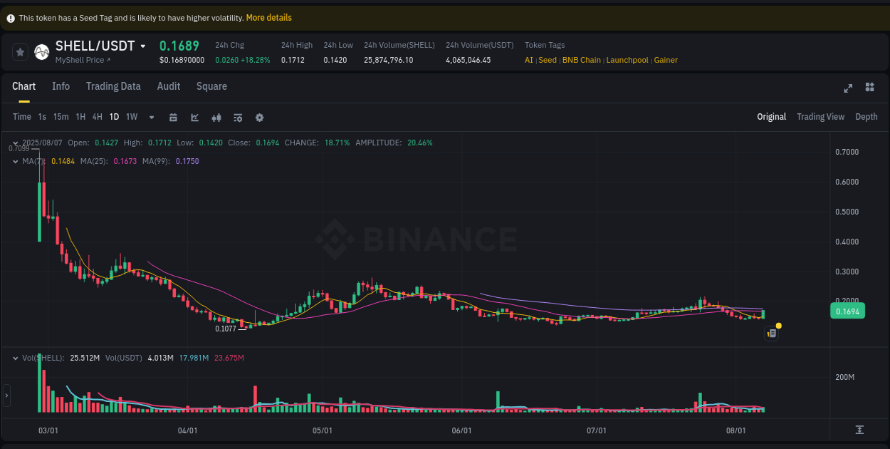 Report of SHELL pump on Binance at 08 August 2025, 00:10