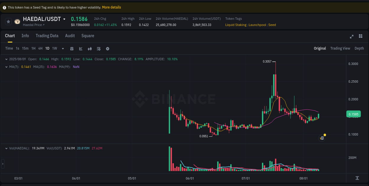Risk management: HAEDAL trading analysis on Binance, 09 August 2025, 17:42