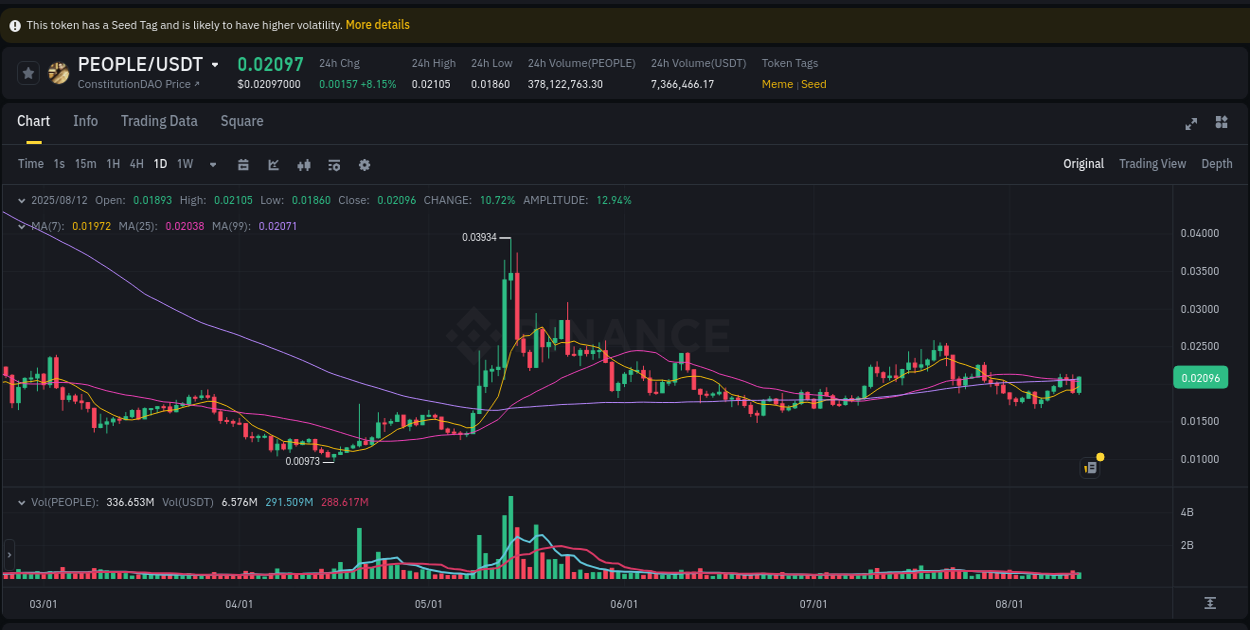 Market analysis: PEOPLE pump on Binance at 12 August 2025, 22:19