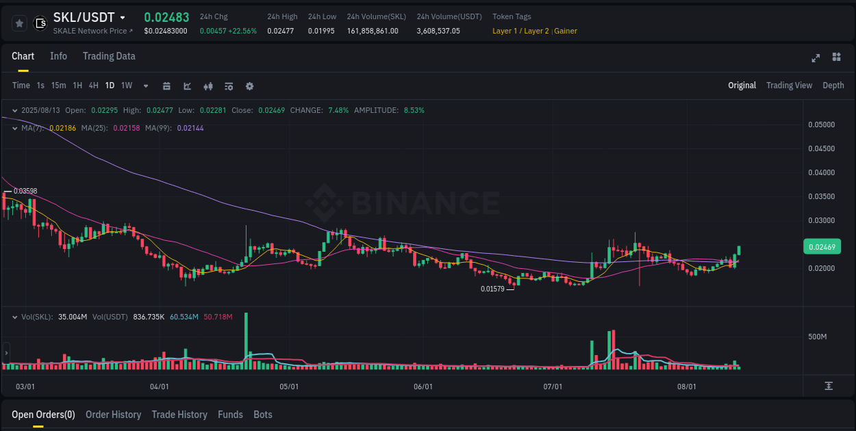 Market analysis: Understand SKL pump on Binance at 13 August 2025, 02:25 Market analysis: SKL pump on Binance at 13 August 2025, 02:25