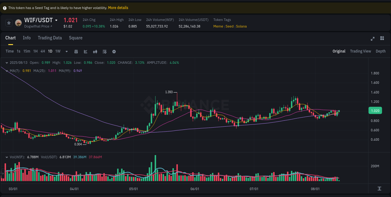 View the trading report for WIF pump on Binance, 13 August 2025, 05:04 Binance trading data for WIF pump, 13 August 2025, 05:04