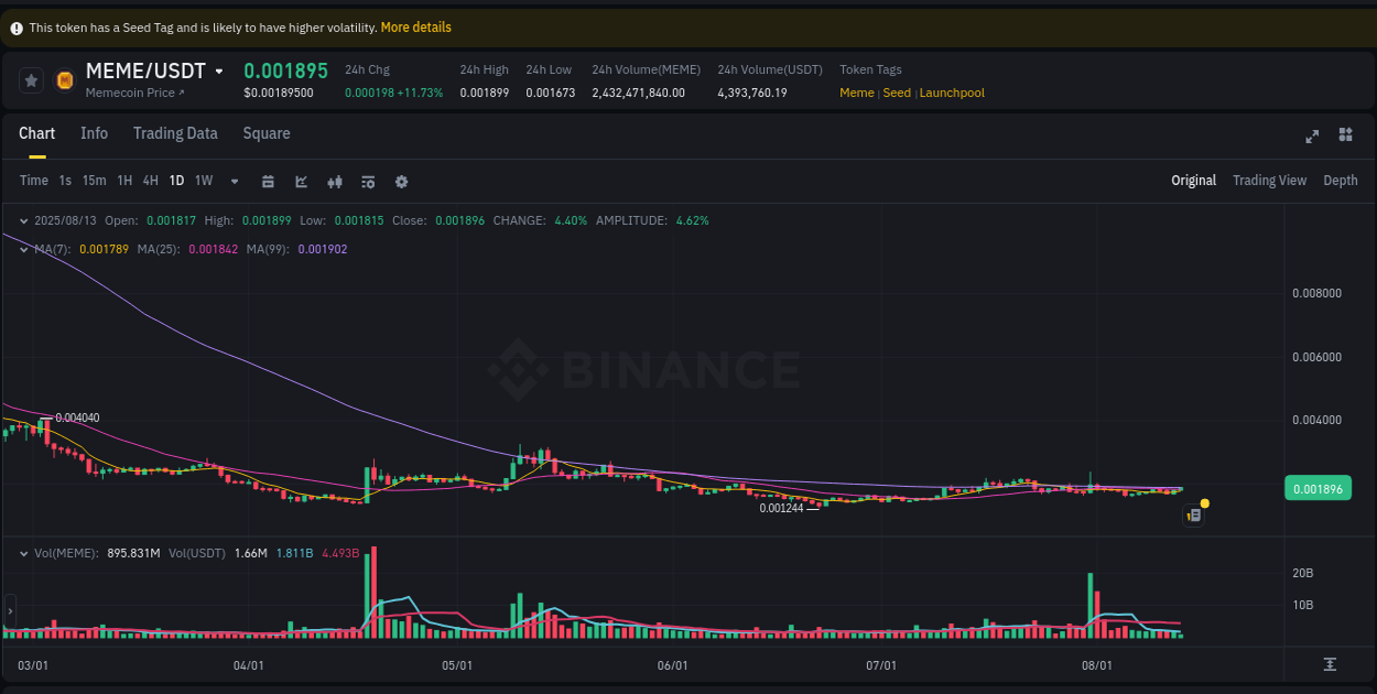 Optimize risk exposure: MEME trading assessment on Binance, 13 August 2025, 11:12 Risk management: MEME trading analysis on Binance, 13 August 2025, 11:12