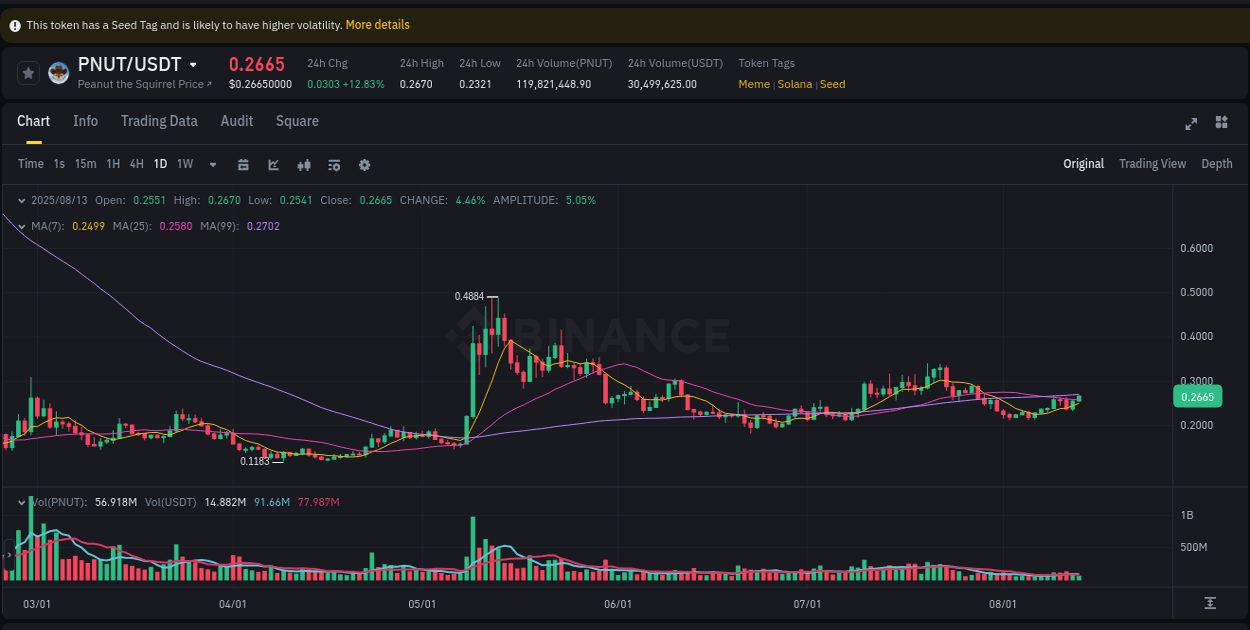 Learn about the PNUT price movement analysis from Binance, 13 August 2025, 12:01 PNUT trading report showing pump trends on Binance, 13 August 2025, 12:01