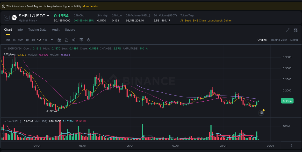 Detailed report of SHELL's pump on Binance at 24 August 2025, 02:38
