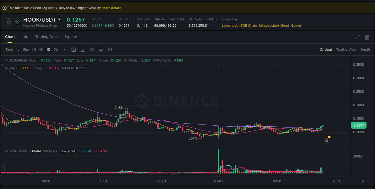 Detailed report of HOOK's pump on Binance at 25 August 2025, 02:09