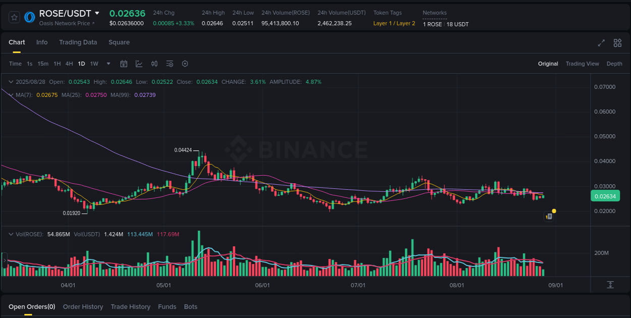 Binance trading insights for ROSE pump, 28 August 2025, 16:10