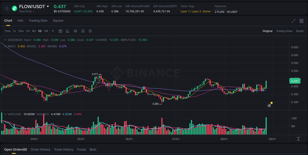 Report of FLOW pump on Binance at 29 August 2025, 01:41