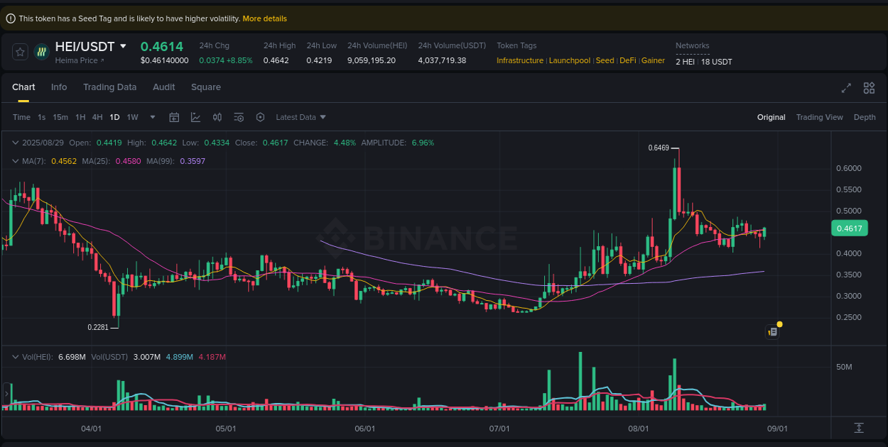 Analysis of HEI pump activity on Binance at 29 August 2025, 13:43