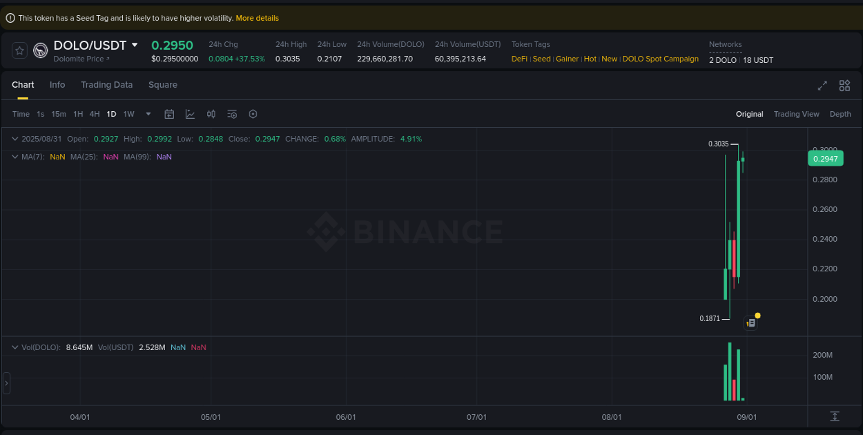 Trading insight: DOLO pump report from Binance, 31 August 2025, 03:32