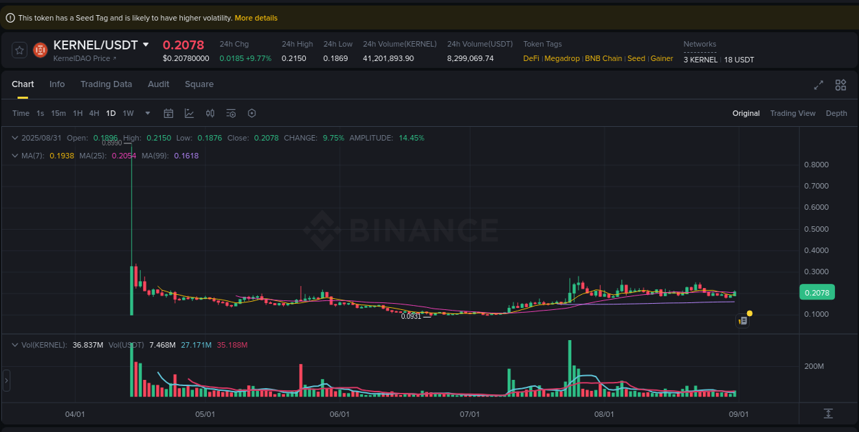 Trading data insight: KERNEL pump report from Binance, 31 August 2025, 17:07