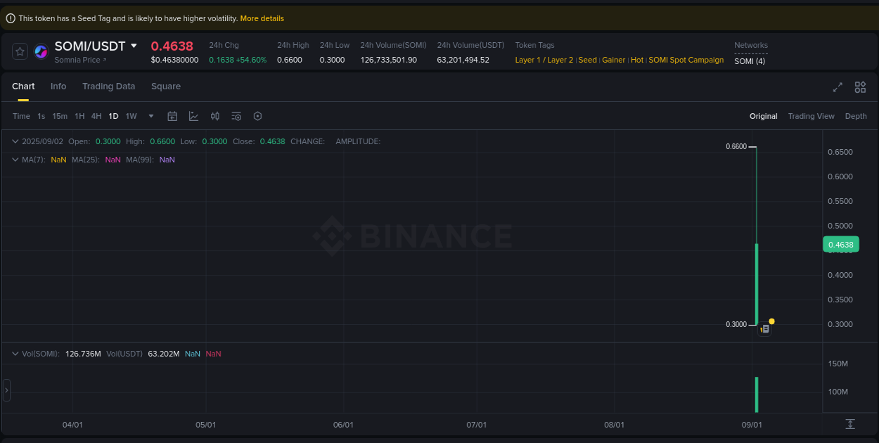 Crypto trading analysis: SOMI pump on Binance, 02 September 2025, 18:25
