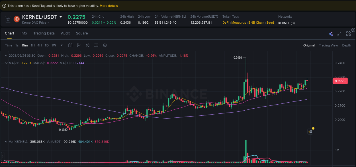 Binance exchange pump report for KERNEL, 24 September 2025, 03:35 Binance exchange pump report for KERNEL, 24 September 2025, 03:35