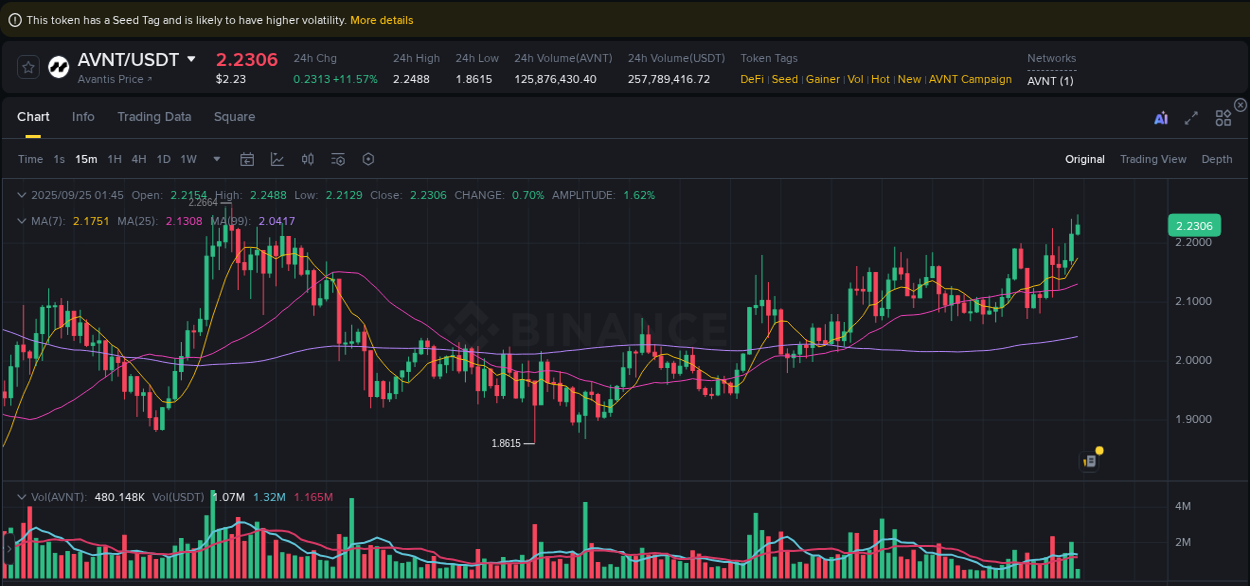 Crypto pump report: AVNT on Binance, 25 September 2025, 01:50