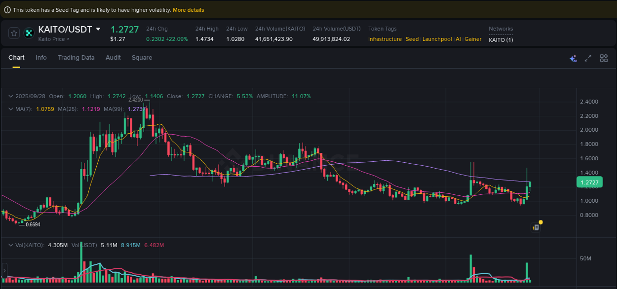 Report of KAITO pump on Binance at 28 September 2025, 05:08