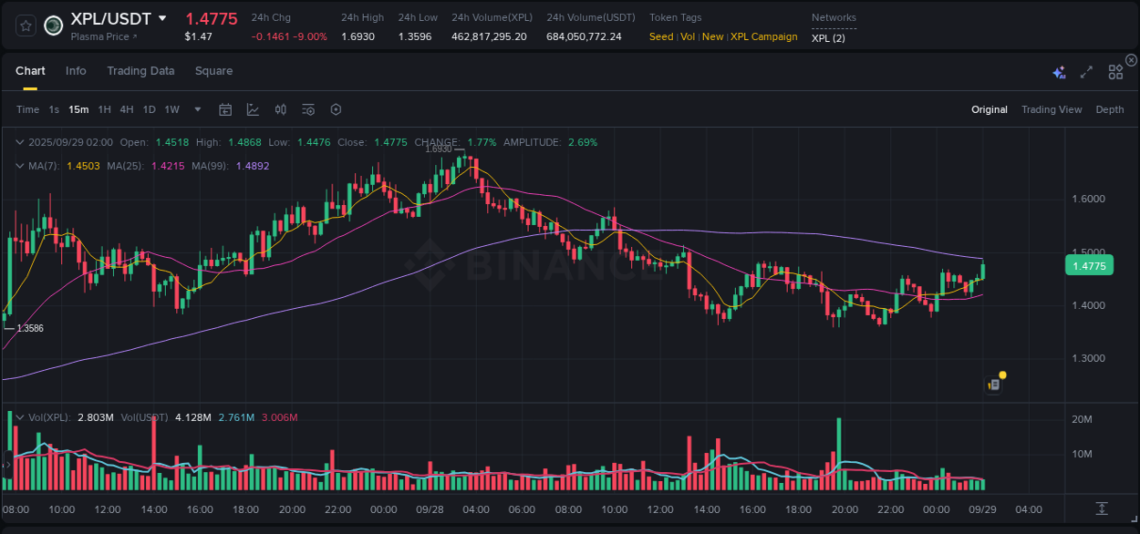 Report of XPL pump on Binance at 29 September 2025, 02:07