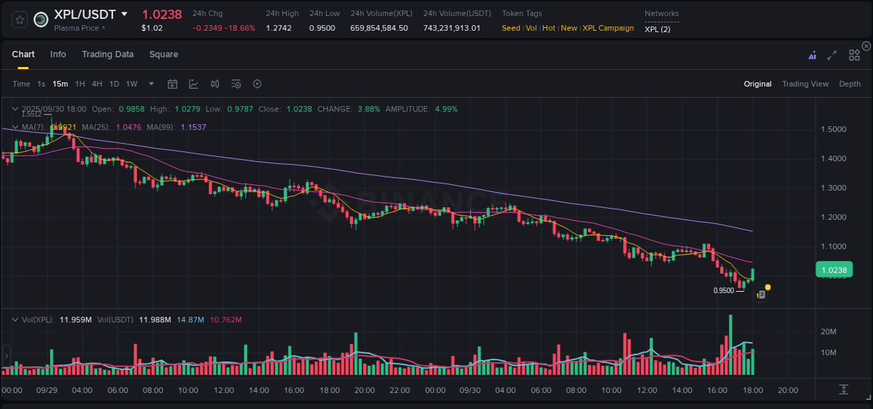 Binance exchange trading report for XPL, 30 September 2025, 18:10