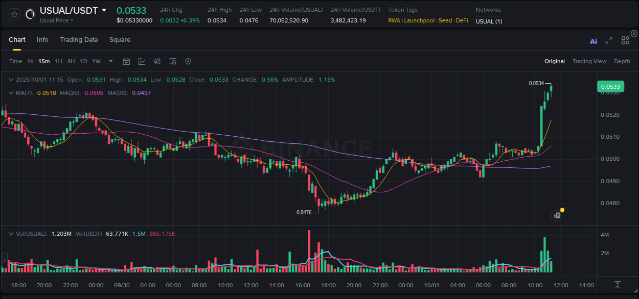 Market efficiency: USUAL price discovery on Binance, 01 October 2025, 11:27
