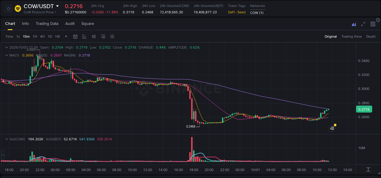 Report of COW pump on Binance at 01 October 2025, 11:35