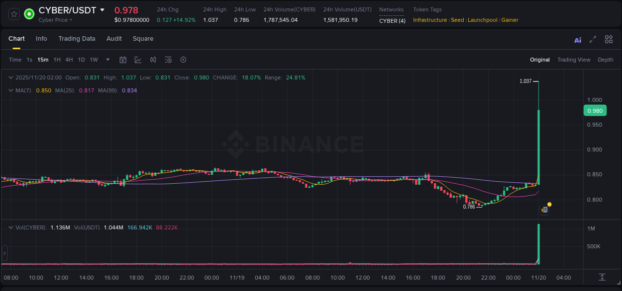 Report of CYBER pump on Binance at 20 November 2025, 02:05