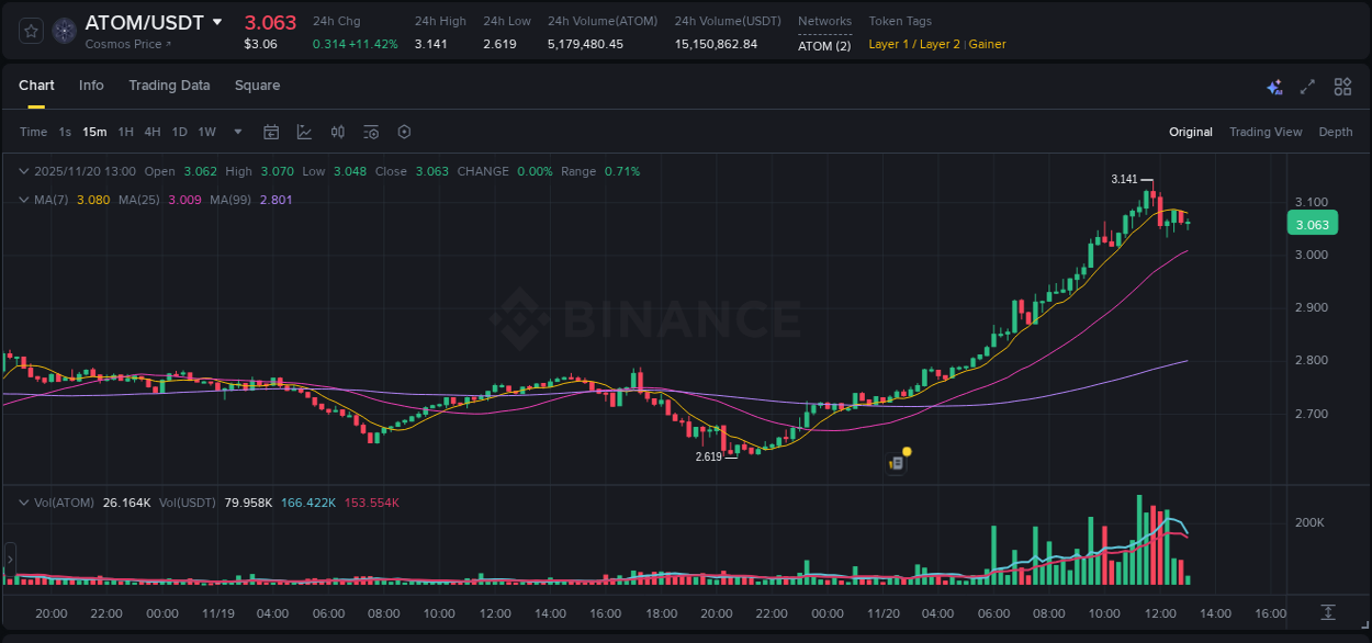 Binance pump statistics for ATOM at 20 November 2025, 11:17