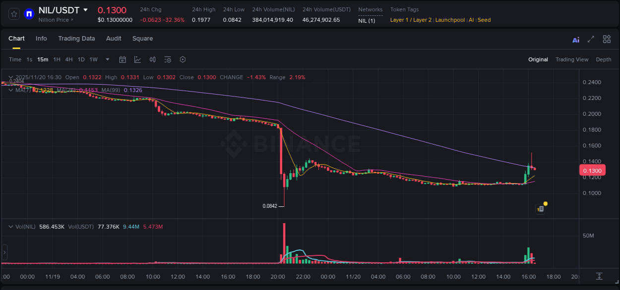 Detailed report of NIL's pump on Binance at 20 November 2025, 16:16
