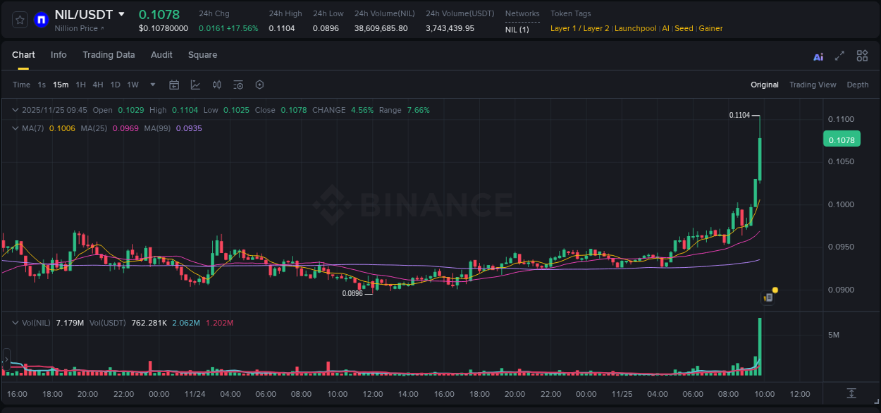 Crypto market update: NIL pump on Binance, 25 November 2025, 09:51