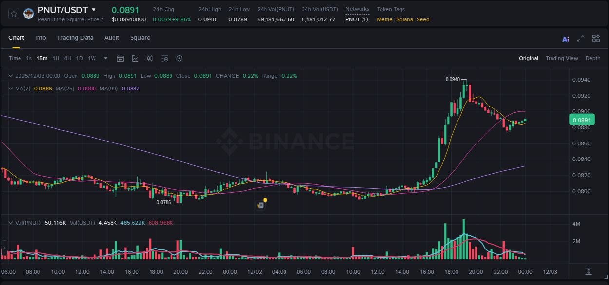 Get real-time analytics of PNUT pump on Binance, 02 December 2025, 19:02 Real-time analytics of PNUT pump on Binance, 02 December 2025, 19:02