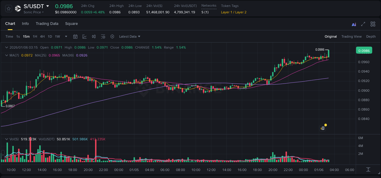 Detailed report of S's pump on Binance at 06 January 2026, 03:28