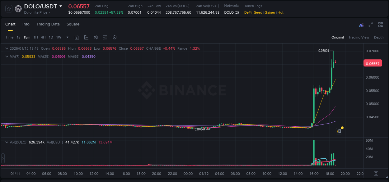 Market analysis: Understand DOLO pump on Binance at 12 January 2026, 18:33 Market analysis: DOLO pump on Binance at 12 January 2026, 18:33