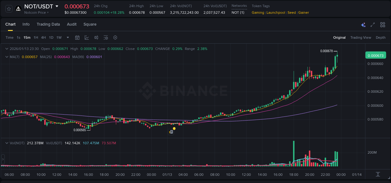 Market dynamics report: NOT on Binance at 13 January 2026, 23:43