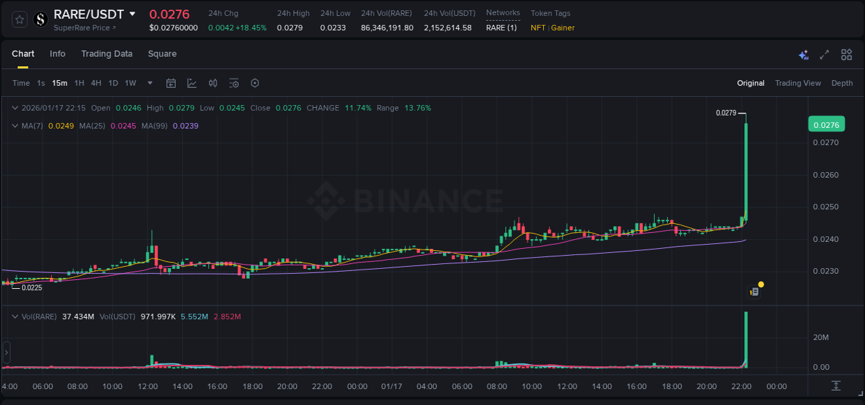Crypto market trends: RARE pump on Binance, 17 January 2026, 22:28