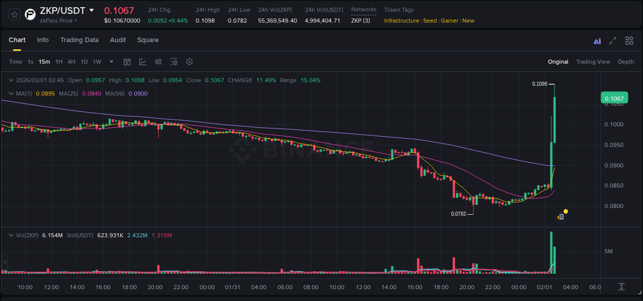 Report of ZKP pump on Binance at 01 February 2026, 02:48