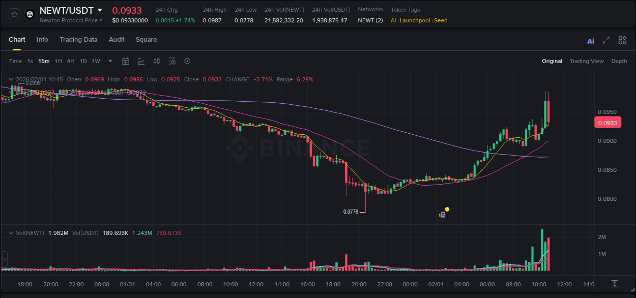Market dynamics report: NEWT on Binance at 01 February 2026, 10:45