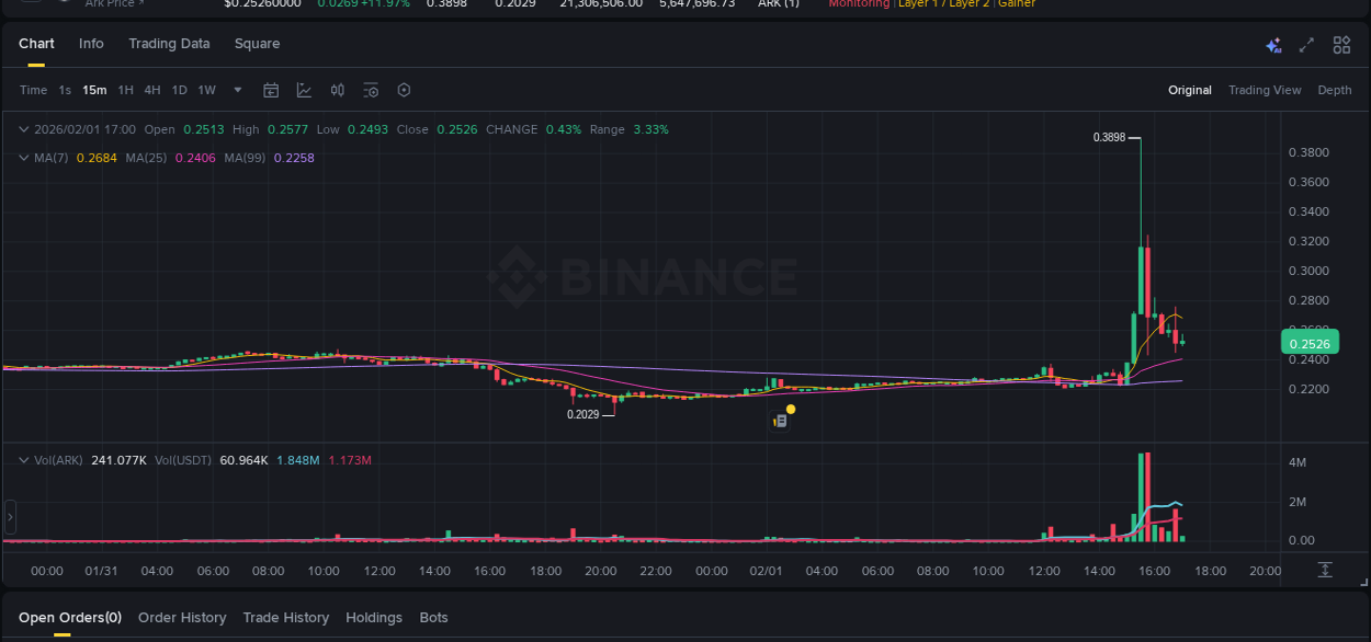 Market insights: ARK on Binance at 01 February 2026, 15:30