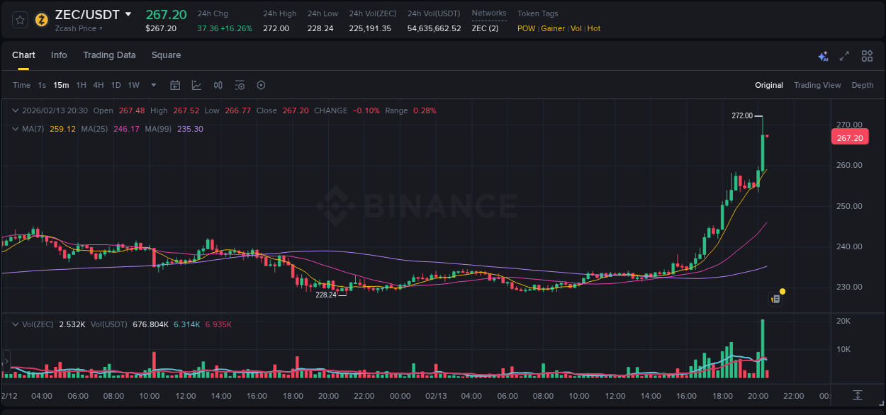 Explore the crypto pump report for ZEC on Binance, 13 February 2026, 20:24 Crypto market report: ZEC pump on Binance, 13 February 2026, 20:24