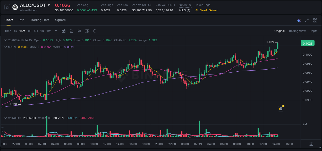 Detailed insights into ALLO's pump on Binance at 19 February 2026, 14:18 Detailed report of ALLO's pump on Binance at 19 February 2026, 14:18