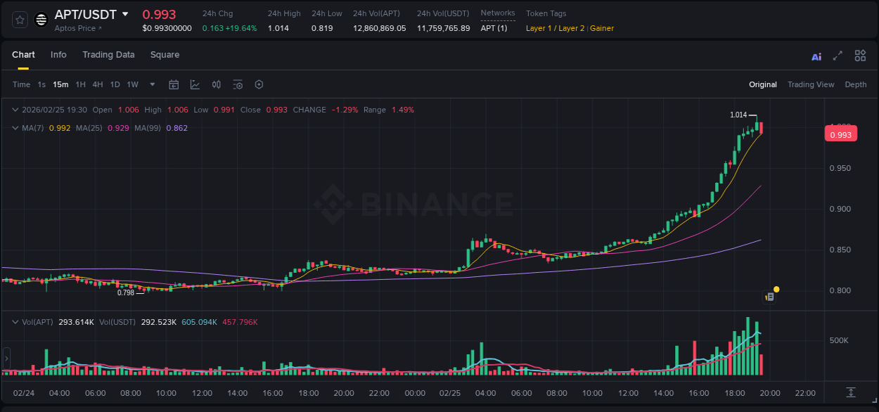 Gain insights into APT's pump activity on Binance, 25 February 2026, 18:02 Detailed analysis of APT's price surge on Binance, 25 February 2026, 18:02