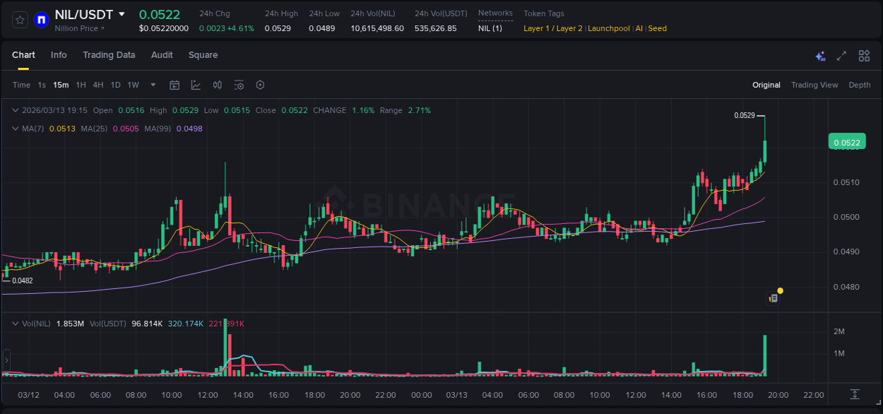 Market trend report: NIL pump on Binance at 13 March 2026, 19:17