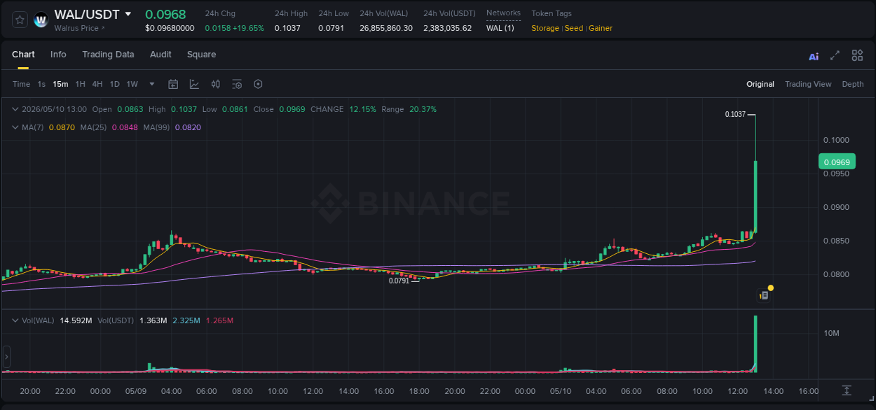 Real-time report of WAL pump on Binance, 10 May 2026, 13:12 Real-time report of WAL pump on Binance, 10 May 2026, 13:12