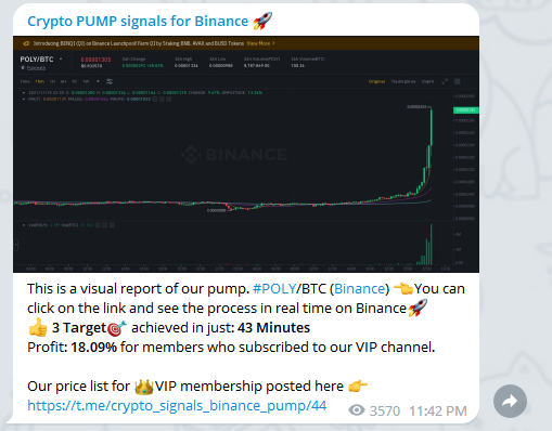 Rapport de pompe dans le canal Telegram